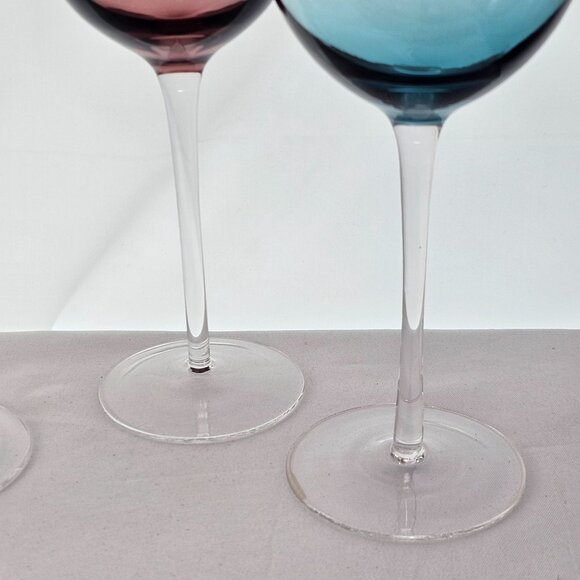 Mismatched Colors Water Goblets set 3 Wine Glasses mixed glassware colorful - Picture 7 of 8